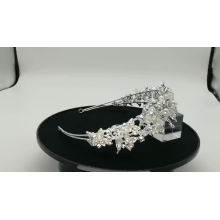 Faixas de cabelo de noiva de cristal de pérola de prata artesanal Bling flor para cabeça de casamento para concurso